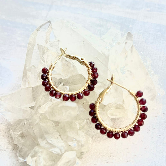 Liora | Garnet Hoop Earrings