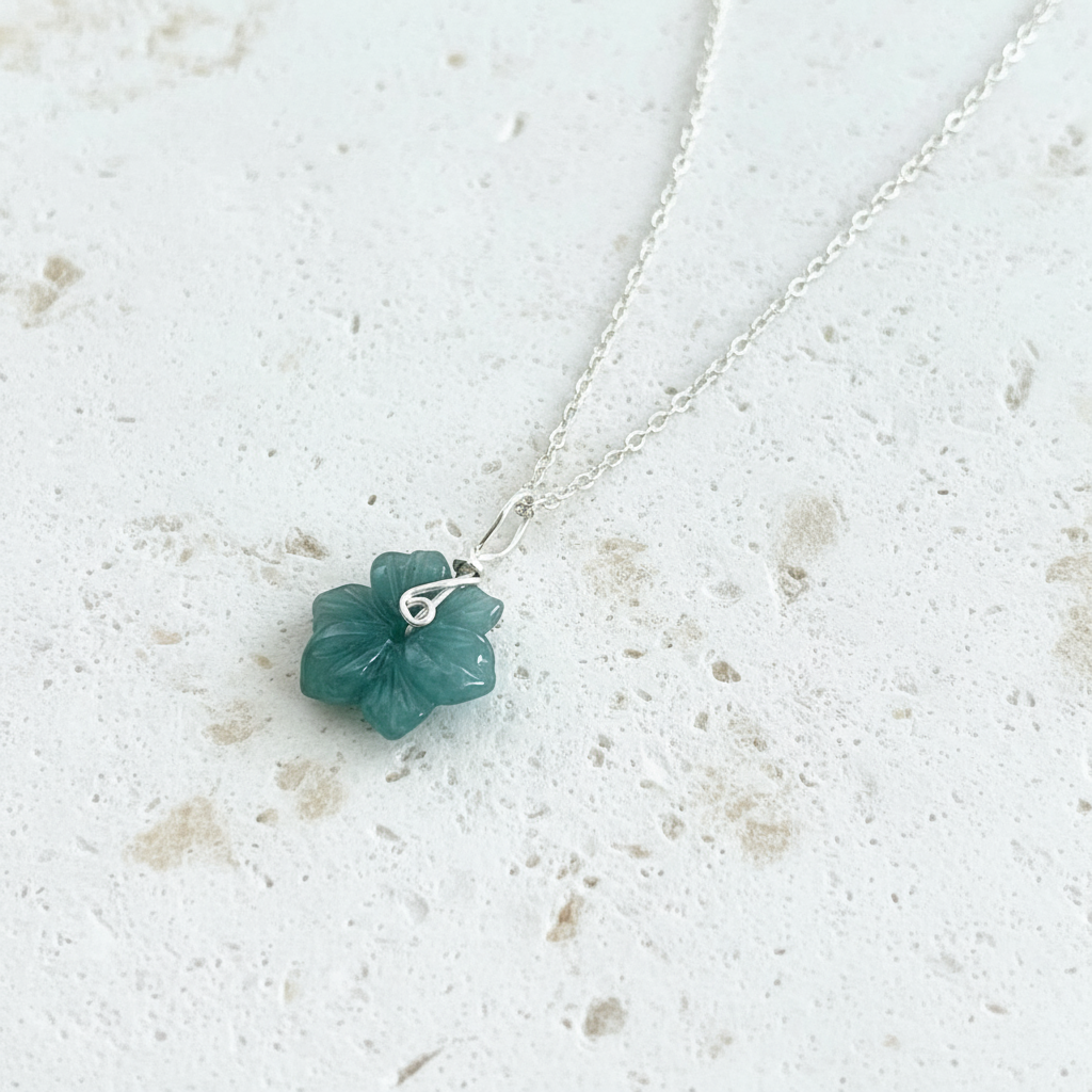 Hibiscus | Dainty Jade Flower Necklace