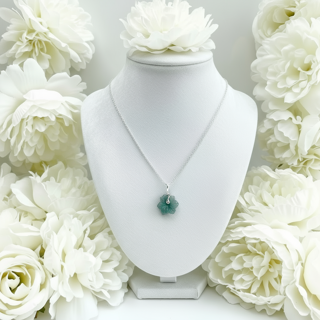 Hibiscus | Dainty Jade Flower Necklace