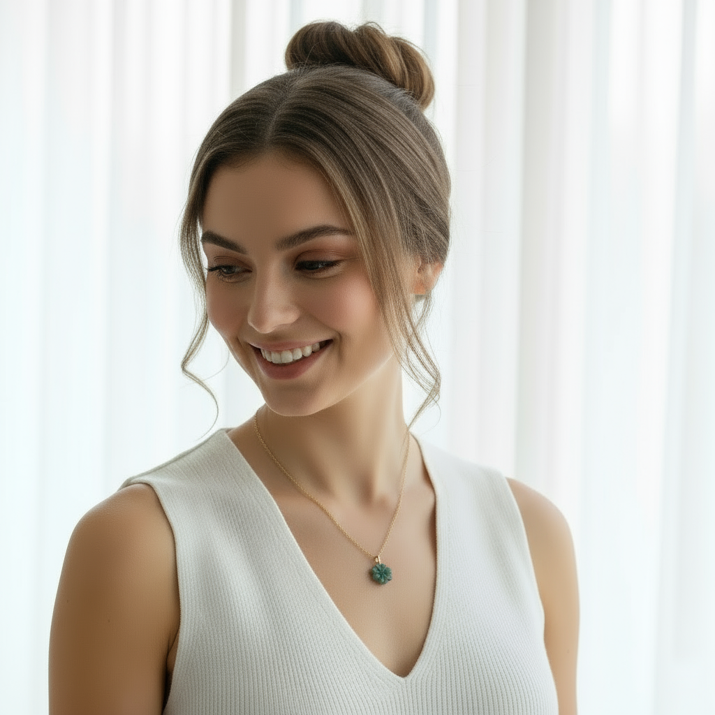 Hibiscus | Dainty Jade Flower Necklace