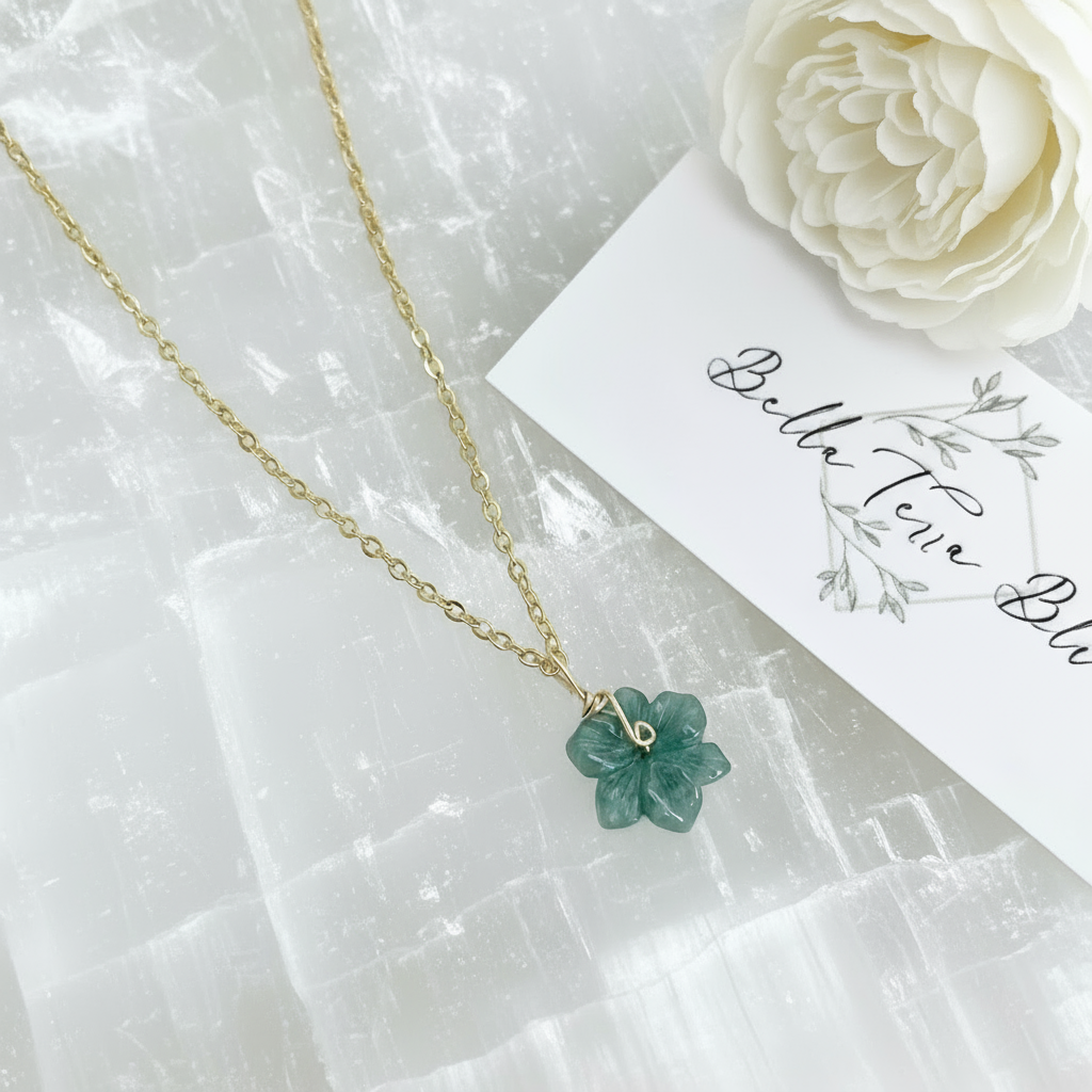 Hibiscus | Dainty Jade Flower Necklace
