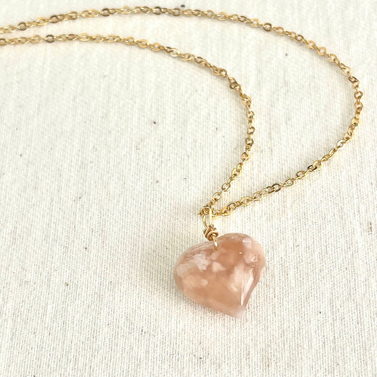 Dainty Cherry Blossom Heart Necklace