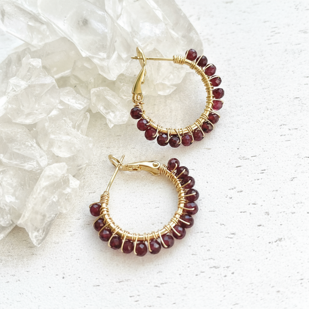 Liora | Garnet Hoop Earrings