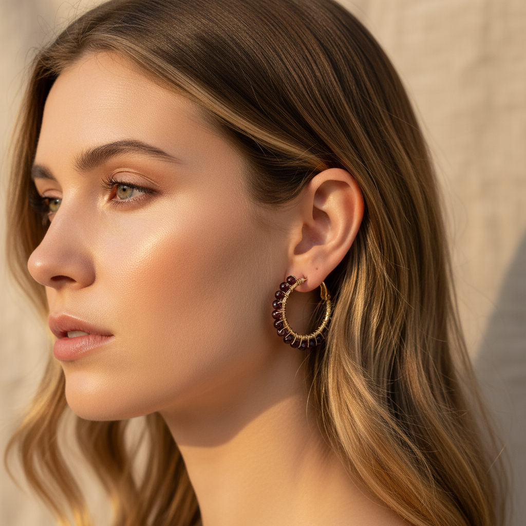 Liora | Garnet Hoop Earrings