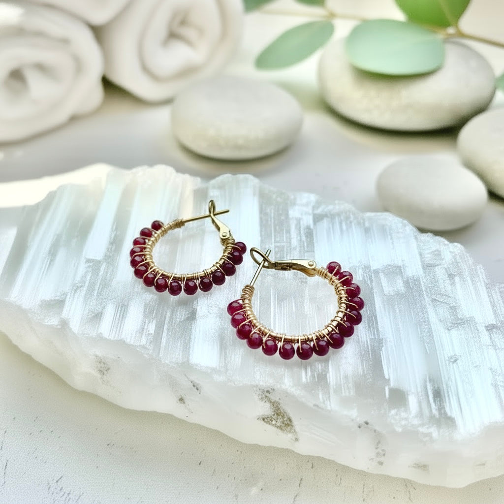 Liora | Garnet Hoop Earrings