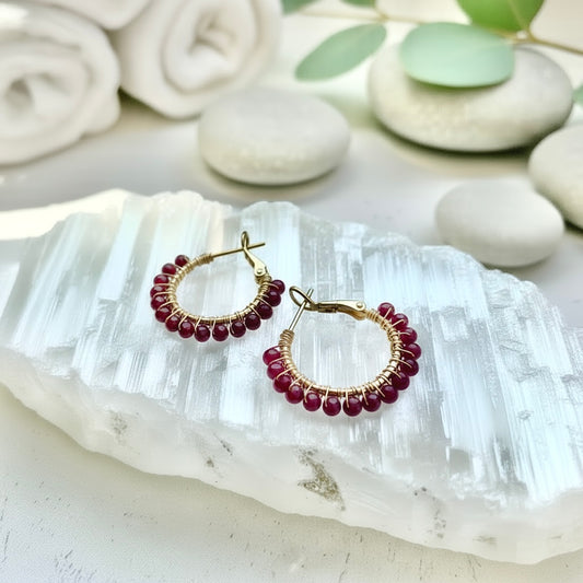 Liora | Garnet Hoop Earrings
