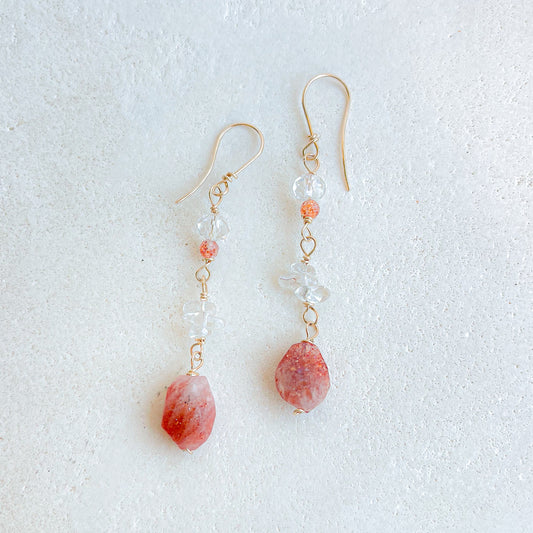 Sunstone | Clear Quartz Earrings