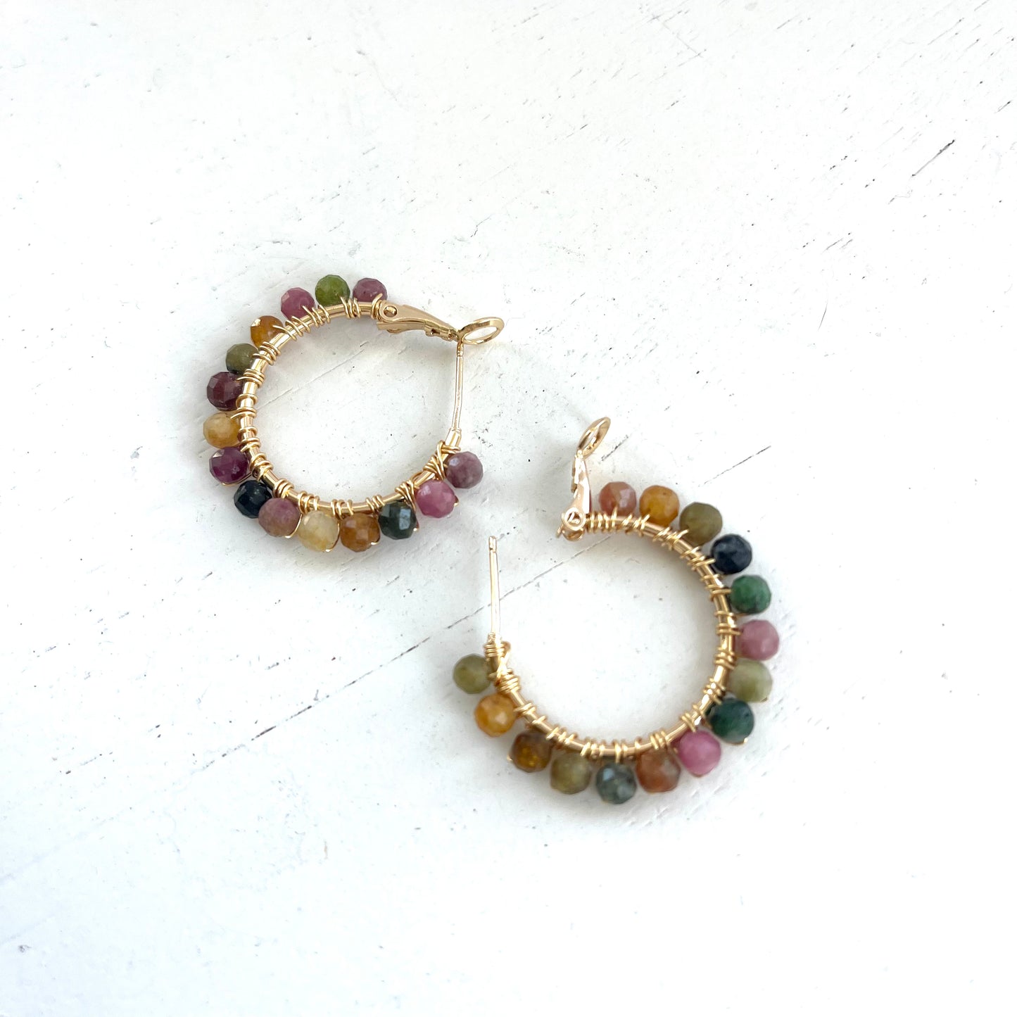 Pink Tourmaline Hoop Earrings