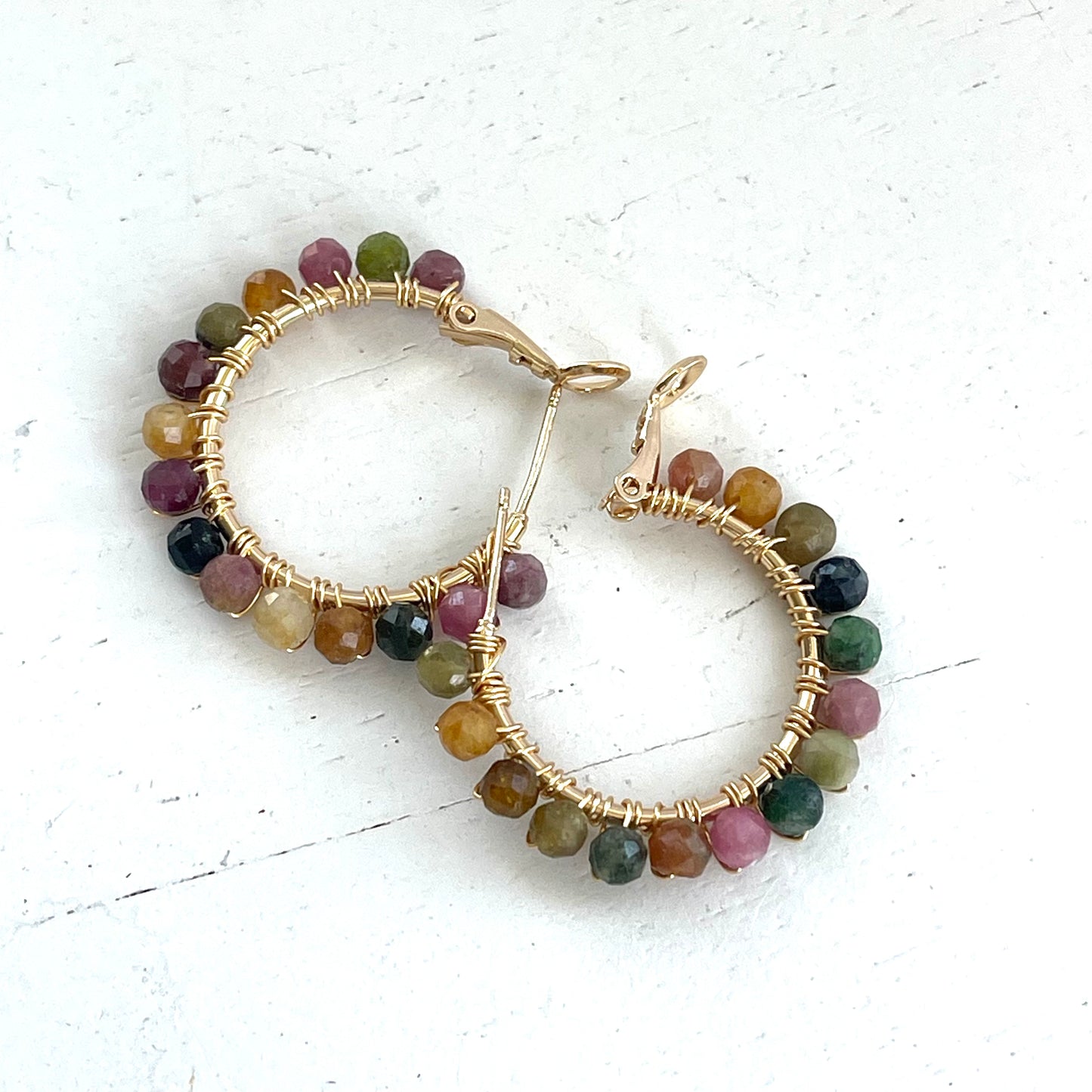 Pink Tourmaline Hoop Earrings