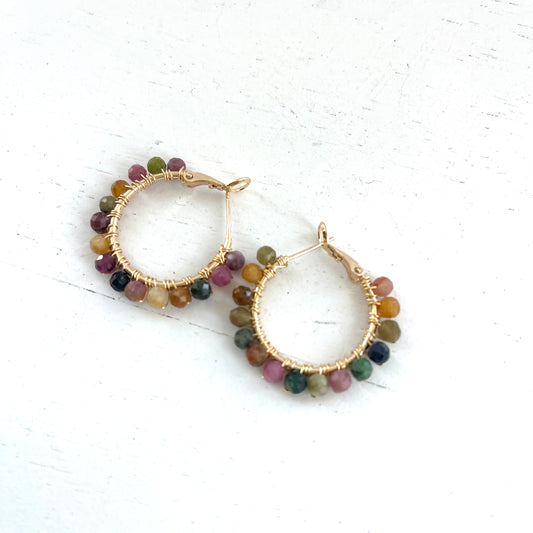 Pink Tourmaline Hoop Earrings